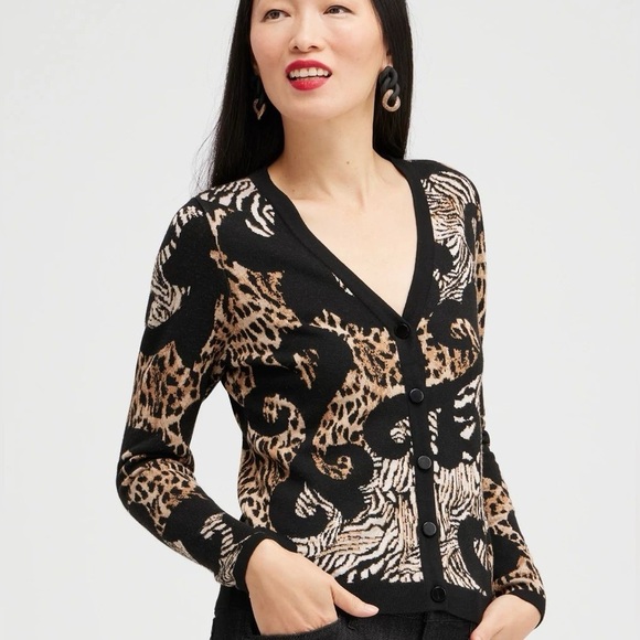 Chico's Sweaters - Chico's Jacquard Animal Print Cardigan Sweater S